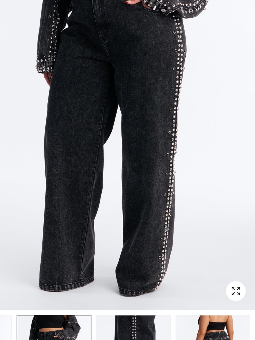 Fashion Nova Black Wide Leg Jeans with Silver Stud Trim - Picture 6 of 7